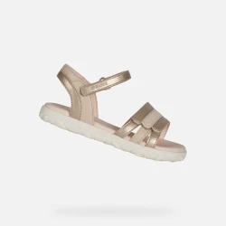Geox Haiti Girl Sandals Platinum Silver Open Toe Adjustable Lightweight Breathable Design for Girls Size 34 Pearlescent and Plain Leather Effect Material