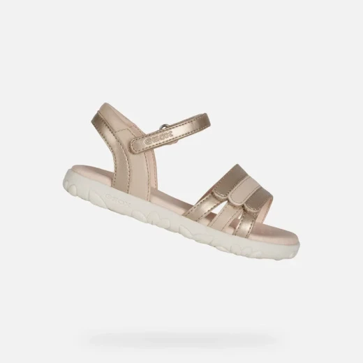 Geox Haiti Girl Sandals Platinum Silver Open Toe Adjustable Lightweight Breathable Design for Girls Size 34 Pearlescent and Plain Leather Effect Material - Geox - Image 2