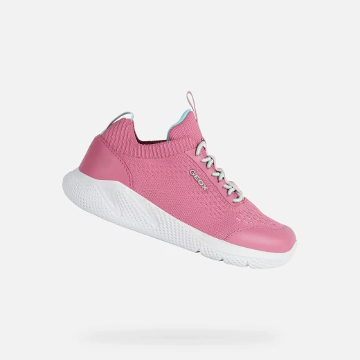 Geox Sprintye Girl Fuchsia Pink Seagreen Breathable Knit Effect Sneaker Size 38
