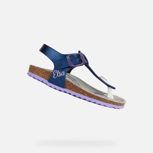 صنادل جي أوكس أدرييل للبنات بتصميم ثونغ أزرق كحلي لامع مستوحى من فروزن مقاس 33 خفيف الوزن للغاية تشريحية على شكل حرف T حزام قابل للتعديل توصيل سريع سهولة التبديل