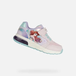 Geox Spaceclub Girl's Sneakers Pink Ariel Print 35 Featuring Breathable Design and Magical Lights Inspired by Disney's The Little Mermaid