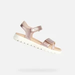 Geox Soleima Girl's Open Toe Sandals in Antique Rose Color Lightweight Comfort 35 Pearlescent Leather Effect Material Easy Slip On For Girls - Geox