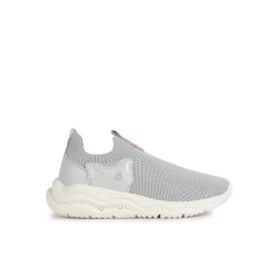 Geox Phyper Girl Slip On Sneaker Silver 35, Lightweight Breathable Knitted Fabric with Leather Effect Upper and Chunky Outsole with Lights, Easy Exchange, Fast Delivery