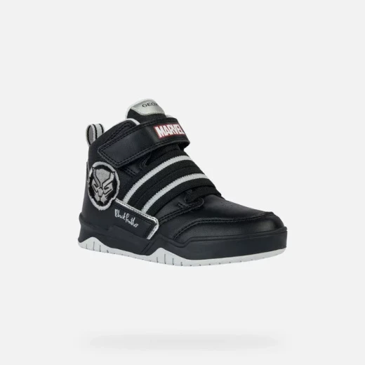 حذاء رياضي Geox Perth Boy Junior إصدار Black Panther بتصميم متوسط ​​الطول لكرة السلة مقاس 31 يتميز بإبزيم بشريط فيلكرو وأربطة مرنة مريحة وقابلة للتنفس 150-180 حرفًا - Image 3
