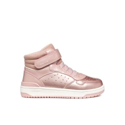 Geox Washiba Girl's Mid-Cut Sneakers Rose 36 Featuring Pearlescent Leather Effect and Patent Leather Effect, Comfortable and Sporty Design for Little Girls, Item J36HXA.0AJ02.C8011