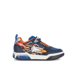 Geox Inek Boy's Sneakers Navy Blue 35 Featuring Breathable Fabric and Leather Effect Design with Outsole Lights for Active Boys. Comfortable Low Cut Style for Sportswear