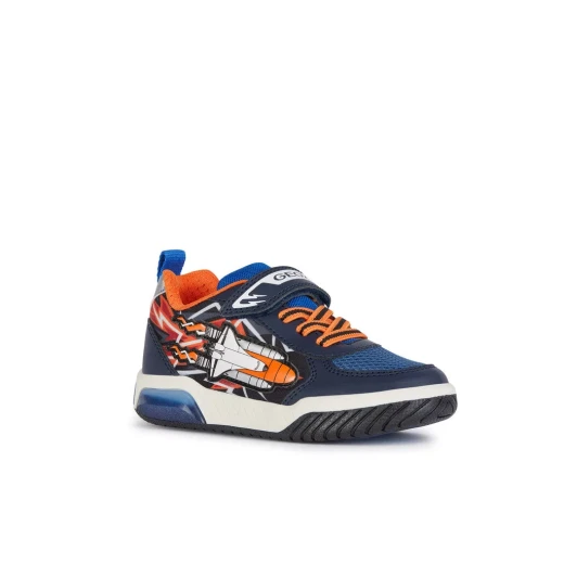Geox Inek Boy's Sneakers Navy Blue 35 Featuring Breathable Fabric and Leather Effect Design with Outsole Lights for Active Boys. Comfortable Low Cut Style for Sportswear - Geox - Image 3