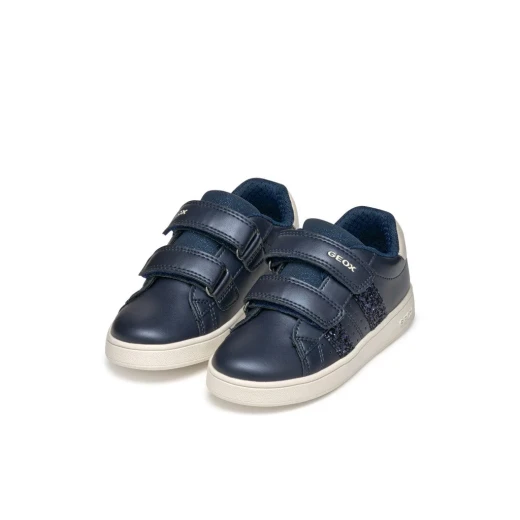 Geox Eclyper Girl Low Cut Sneakers Navy Pearlescent Leather Effect 28 Double Riptape Closure Comfortable Feminine Tennis Court Style Fast Delivery Easy Exchange - Geox - Image 10