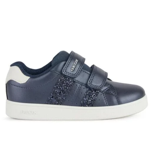Geox Eclyper Girl Low Cut Sneakers Navy Pearlescent Leather Effect 32 Double Riptape Closure Comfortable Stylish Girls' Footwear Fast Delivery Easy Exchange - Image 2