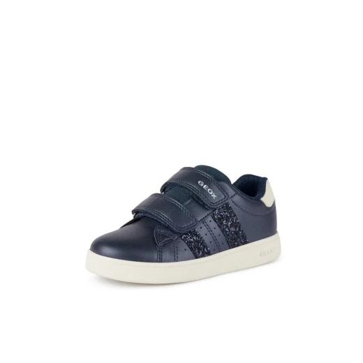Geox Eclyper Girl Low Cut Sneakers Navy Pearlescent Leather Effect 28 Double Riptape Closure Comfortable Feminine Tennis Court Style Fast Delivery Easy Exchange - Geox - Image 3
