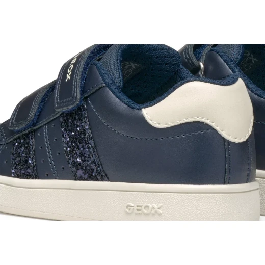 Geox Eclyper Girl Low Cut Sneakers Navy Pearlescent Leather Effect 28 Double Riptape Closure Comfortable Feminine Tennis Court Style Fast Delivery Easy Exchange - Geox - Image 9