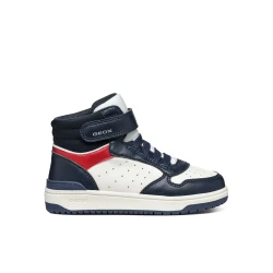Geox Washiba Boy Sneakers Navy Blue Leather Effect Mid Cut Design Size 33 Comfortable Sporty Shoes for Boys with Vintage Basketball Inspiration J46LQB.05415.C4211