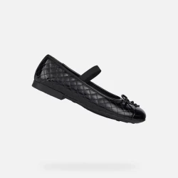 Geox Plie Girl's Ballet Flats in Black Patent Leather, Size 28, Quilted Design, Comfortable and Breathable School Shoes for Girls, Ideal for Special Occasions and Everyday Wear
