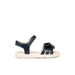 Geox Haiti Girl's Sandal, Lightweight and Comfortable, Anatomic Design, Pearlescent Leather Effect, Bow Embellishment, Ideal for Everyday Wear, Size 34, DK Navy - Geox