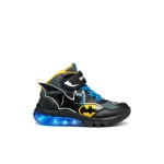 Geox Ciberdron Boy's Sporty Sneakers with Batman Inspiration, Mesh and Leather-Effect Upper, and Light-Up Sole Controlled by Press Button, Size 33, Black Color - Ciberdron