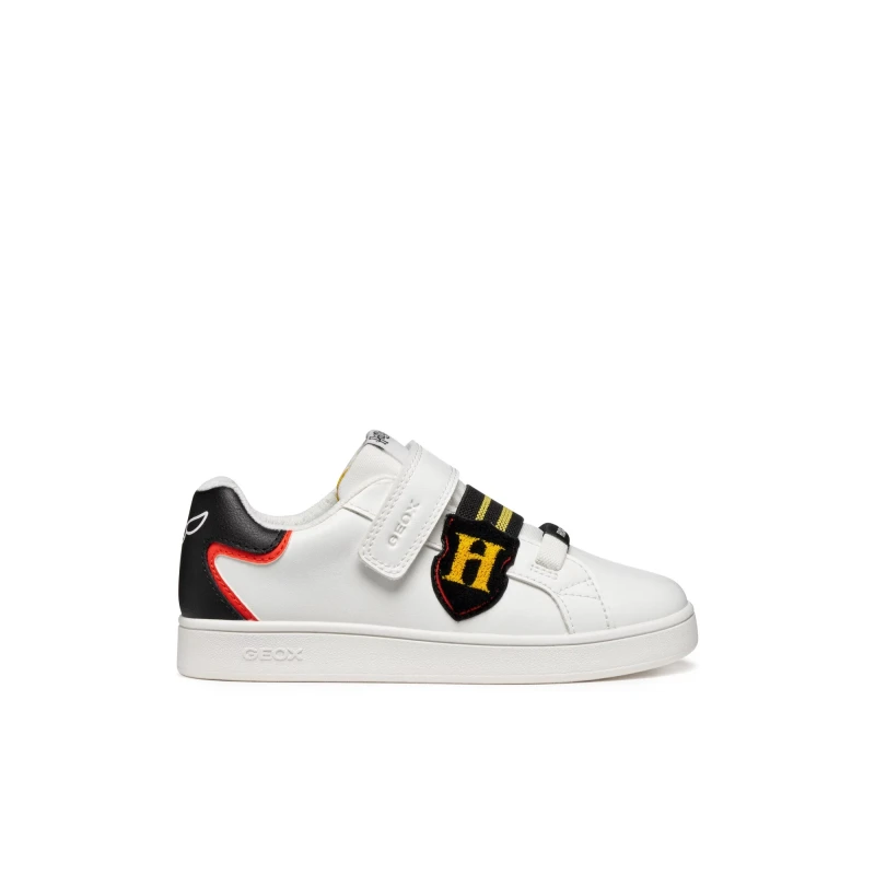 Geox Eclyper Boy Sneaker White Sporty Design Inspired by Harry Potter Leather Effect Material for Boys Size 34 Comfortable and Stylish for Everyday Wear J56LSB.000BC.C0404 - Geox
