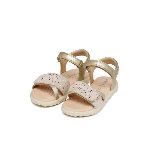 Geox Haiti Girl's Sandals Pearlescent Leather Effect and Printed Suede Design Action Packed Days Size 28 in Gold Comfortable and Durable Footwear for Girls - Geox - Image 7