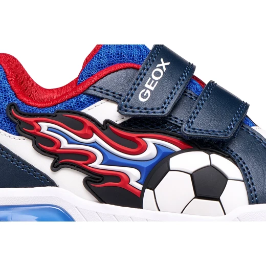 Geox Inek Boy Navy Blue Sneakers Mesh Leather Effect Upper Multi Coloured TPR Patches Lights 33 Perfect for Sports Playtime Comfortable Durable Breathable - Geox - Image 11