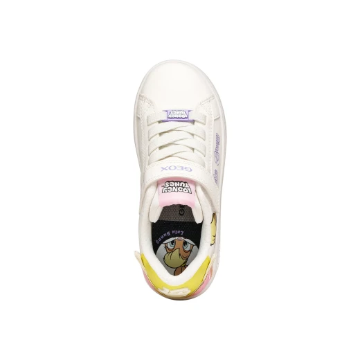 Geox Eclyper Girl Sneakers White Looney Tunes Patches Size 32: Breathable Fabric and Leather Effect Design for Playtime and Leisure Activities. Comfortable and Stylish Footwear - Geox - Image 6