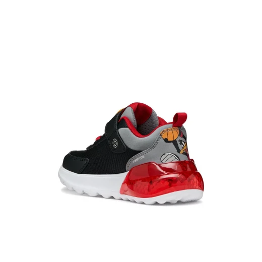 حذاء رياضي Geox Activart Illuminus Boy مقاس 31 لون أسود بتصميم Looney Tunes مصنوع من نسيج متين ومادة تشبه الجلد مزود بتفاصيل مريحة من TPR للمرح النشط - جيوكس - Image 6