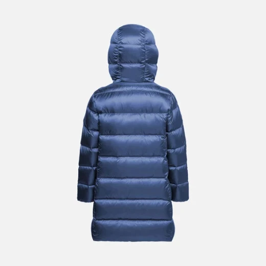 Geox Himalaya Girl's Longline Down Jacket Iridescent Blue 12 Years Old Sustainable Fill Water Repellent A Line Silhouette Warm Winter Coat for Girls Fast Delivery Easy Exchange - Geox - Image 4
