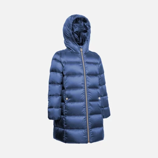Geox Himalaya Girl's Longline Down Jacket Iridescent Blue 12 Years Old Sustainable Fill Water Repellent A Line Silhouette Warm Winter Coat for Girls Fast Delivery Easy Exchange - Geox - Image 5