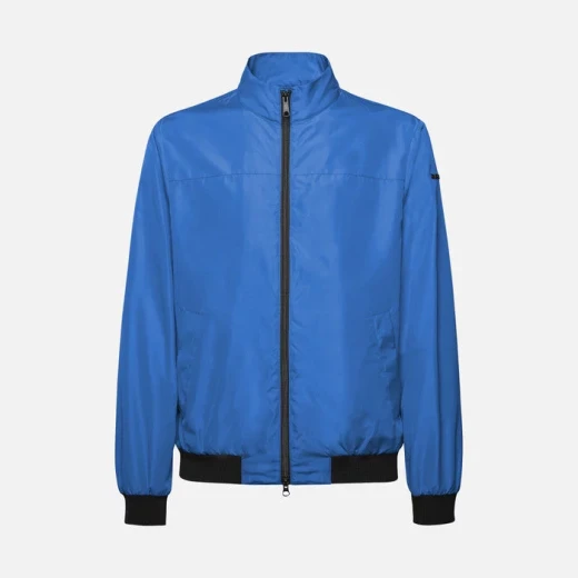 Geox Jharrod Men's Bomber Jacket Bright Blue Wind Resistant Water Repellent Polyester Short 50 Size Stylish Comfortable City Wear Fast Delivery Easy Exchange