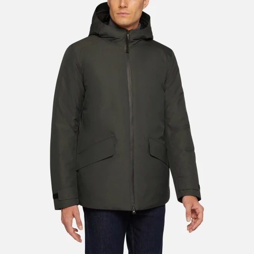 Geox Clintford ABX Men's Waterproof 3/4 Length Jacket Dark Green Hooded Windproof Recycled Polyester 54 Urban Style - Clintford - Image 2