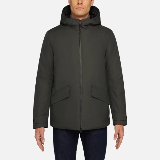 Geox Clintford ABX Men's Waterproof 3/4 Length Jacket Dark Green Hooded Windproof Recycled Polyester 54 Urban Style - Clintford - Image 4