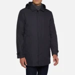 Geox Bayle Man Mid Length Hooded Jacket Midnight Blue Water Repellent Wind Resistant Polyester Twill Urban Formal 60 Size for Men's Outdoor Protection Breathable - Geox