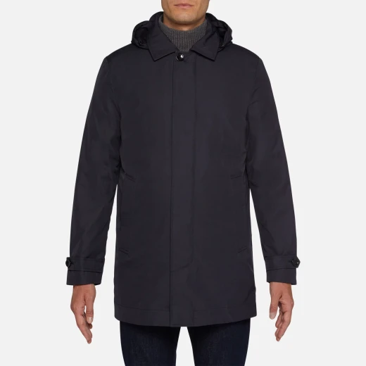 Geox Bayle Man Mid Length Hooded Jacket Midnight Blue Water Repellent Wind Resistant Polyester Twill Urban Formal 60 Size for Men's Outdoor Protection Breathable - Geox - Image 4