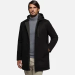 Geox Monreale Man's Longline Coat Black with Removable Hood in Soft Hi Tech Velour Fabric 58. Versatile Everyday Outerwear Padded for Autumnal Temperatures. M3615A.T3028.F9000 - Geox
