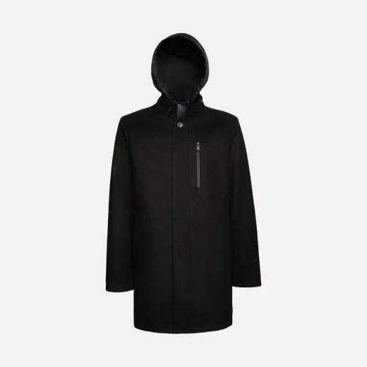 Geox Monreale Man's Longline Coat Black with Removable Hood in Soft Hi Tech Velour Fabric 58. Versatile Everyday Outerwear Padded for Autumnal Temperatures. M3615A.T3028.F9000 - Geox - Image 4