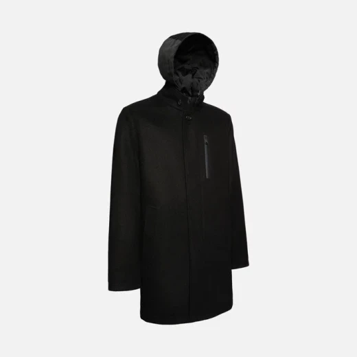 Geox Monreale Man's Longline Coat Black with Removable Hood in Soft Hi Tech Velour Fabric 58. Versatile Everyday Outerwear Padded for Autumnal Temperatures. M3615A.T3028.F9000 - Geox - Image 7