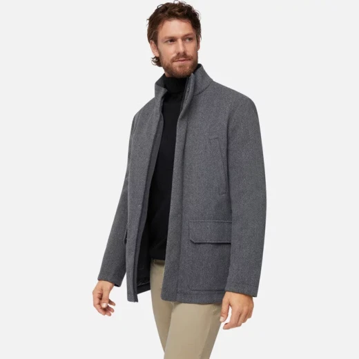 GEOX Monreale Man Dark Grey Longline Coat Autumnal Midweight Fill Hi Tech Velour Fabric Removable Nylon Hood Size 58 Versatile Everyday Outerwear