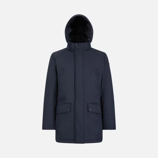 VINCIT Man's Longline Jacket Sky Captain Midnight Blue Recycled Polyester Twill Removable Hood Water Repellent Windproof Finish Sustainable Padding 60 - Vincit - Image 4