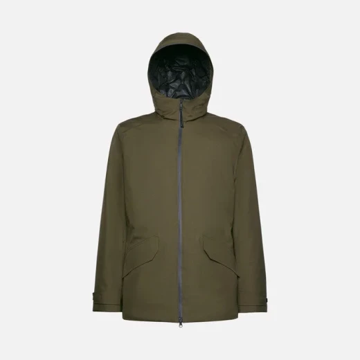 Geox Clintford ABX Men's Olive 3/4-Length Hooded Jacket Recycled Polyester Waterproof Windblocking Breathable Modern Parka for City Wear Sustainable Design Size 56 - Geox - Image 4