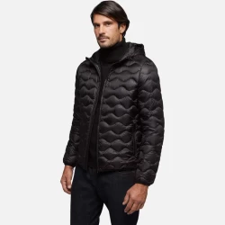 Geox Ascanio Man Black Puffer Jacket 52. Men's Cropped Hooded Anorak with Water Repellent, Windblocking Finish for Everyday Wear. Ultra Lightweight and Packable for Travel.