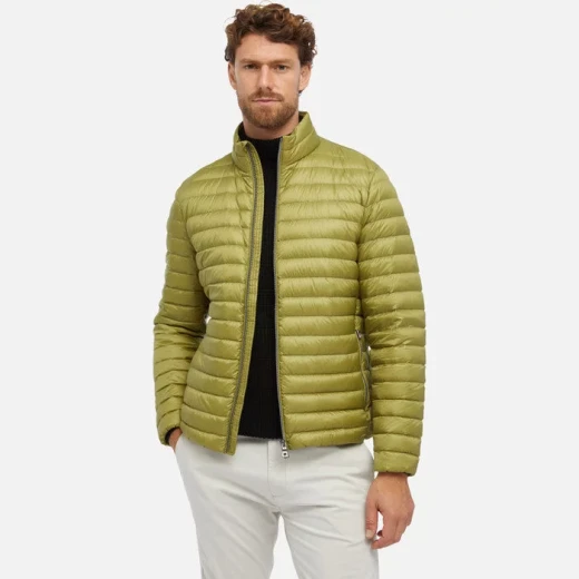 GEOX Warrens Man Olive Green Puffer Jacket Cropped for Men Autumnal Weight Ultra Lightweight Quilted Nylon Water Repellent Windblocking Finish Packable Anorak Available in Size 50 - Geox - Image 2