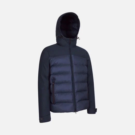 Geox Sapienza Man Navy Jacket 50 with Hood Softshell and Quilted Nylon Combination for Men Fast Delivery Easy Exchange Outdoor City Style Modern Design Blue Tones - Geox - Image 7
