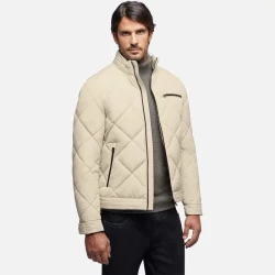 Geox Vicenda Man Short Jacket Off White with Diamond Quilted Design Sustainable Padding City Style for Men Size 58 Versatile Everyday Wear Fast Delivery and Easy Exchange