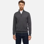 Men's Classic Knit Sweater with High Neck and Half Zip Closure XXL Melange Grey Merino Wool Blend Versatile Layering Option - Some brand