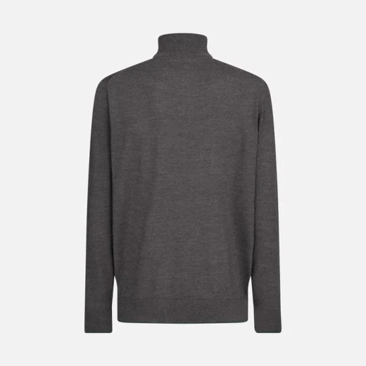 Men's Classic Knit Sweater with High Neck and Half Zip Closure XXL Melange Grey Merino Wool Blend Versatile Layering Option - Some brand - Image 5