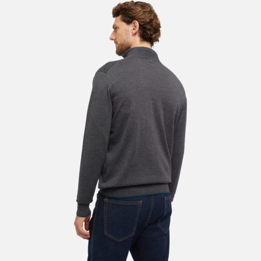 Men's Classic Knit Sweater with High Neck and Half Zip Closure XXL Melange Grey Merino Wool Blend Versatile Layering Option - Some brand - Image 6