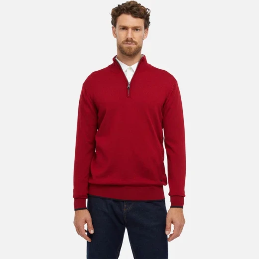 Classic Knit Man Sweater XXL Red: Merino Wool Blend High Neck Half Zip Comfortable Stylish 2024 Fashion
