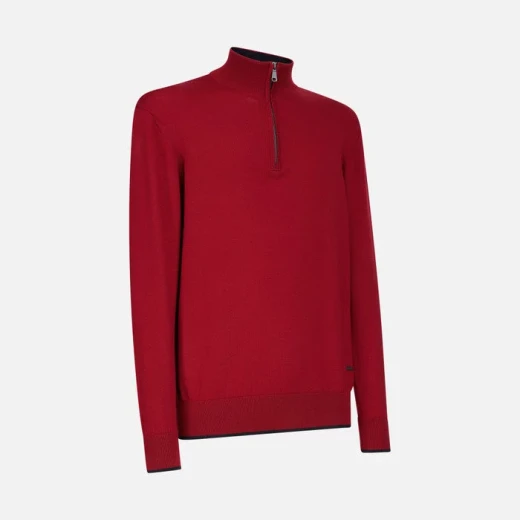 Classic Knit Man Sweater XXL Red: Merino Wool Blend High Neck Half Zip Comfortable Stylish 2024 Fashion - Image 3