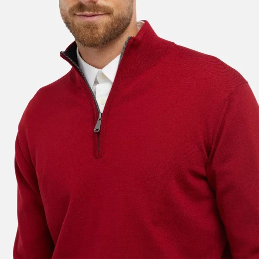 Classic Knit Man Sweater XXL Red: Merino Wool Blend High Neck Half Zip Comfortable Stylish 2024 Fashion - Image 5