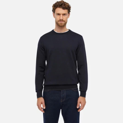 كنزة رجالية محبوكة من جيوكس سوداء XXL بتصميم مريح من مزيج صوف ميرينو وألياف معاد تدويرها كلاسيكية خالدة متعددة الاستخدامات لجميع المناسبات رمز المنتج M3670C T3064 F9000 - Image 2