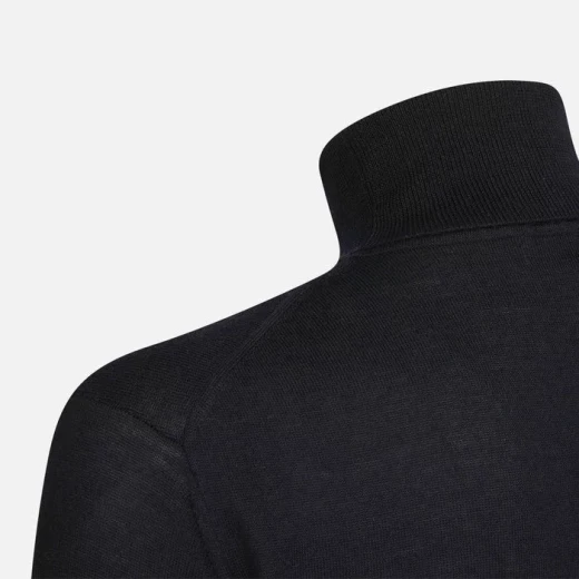 كنزة رجالية برقبة عالية من الصوف الأسود XXL مزيج صوف ميرينو وألياف معاد تدويرها قطعة أنيقة للارتداء اليومي توصيل سريع وتبديل سهل في المتاجر - Image 5