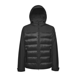 Geox Sapienza Man Padded Jacket 58 Black Water Resistant Wind Blocking Hooded Outdoor Style Stretch Polyester Twill and Recycled Nylon For Men